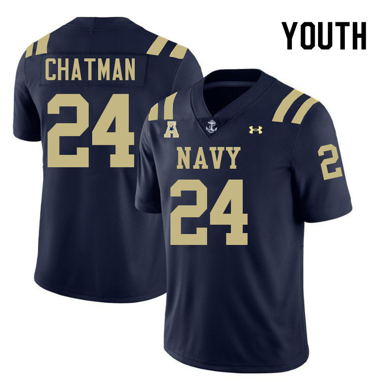 Youth Navy Midshipmen #24 Brandon Chatman College Football Jerseys Stitched-Navy